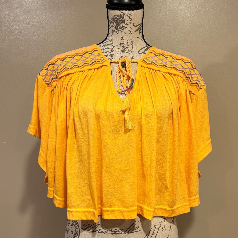 Free People Market Embroidery Tassel Tie Dolman Sleeve Top - Picture 12 of 15